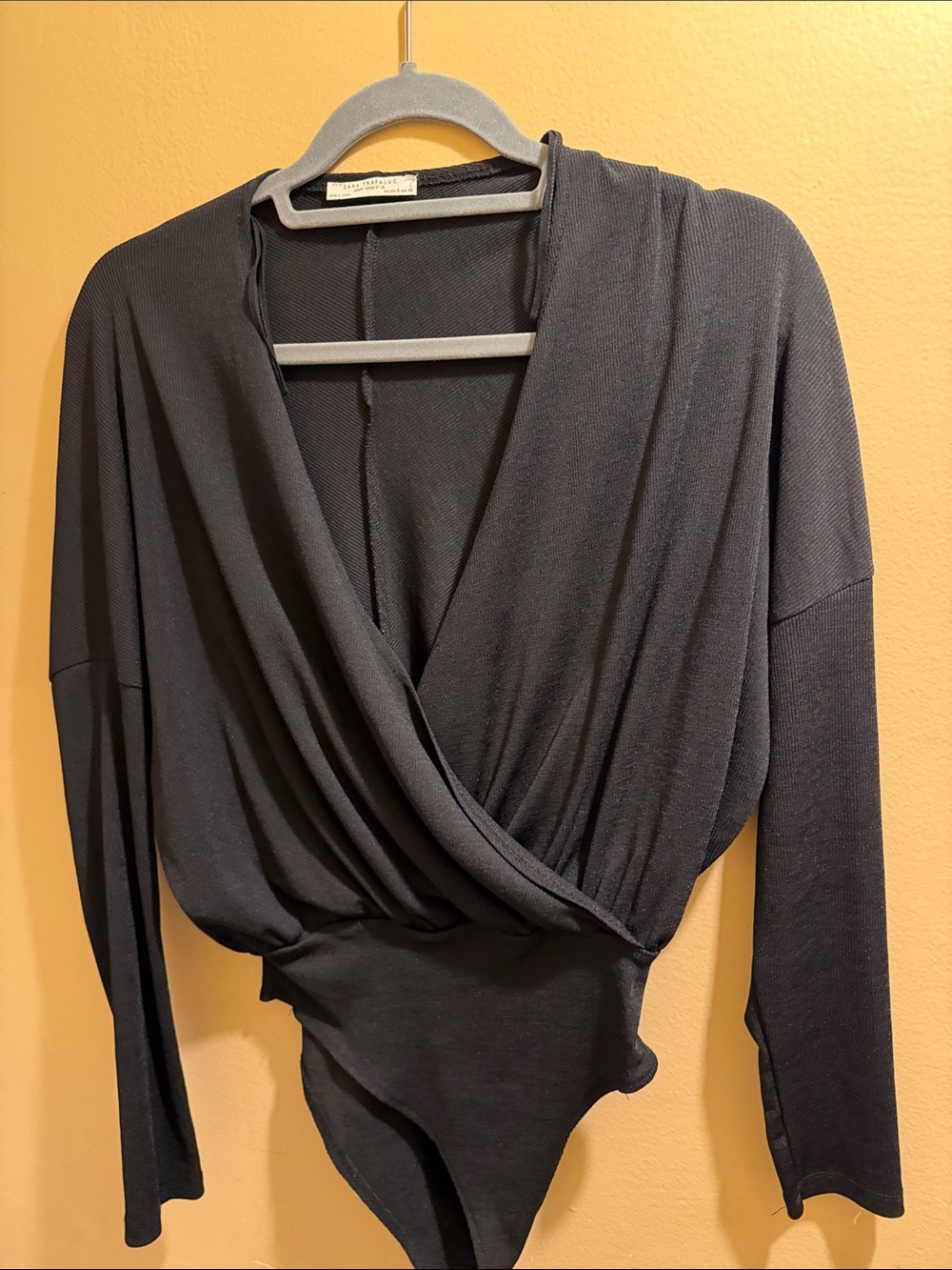 Zara Black Draped Wrap Bodysuit